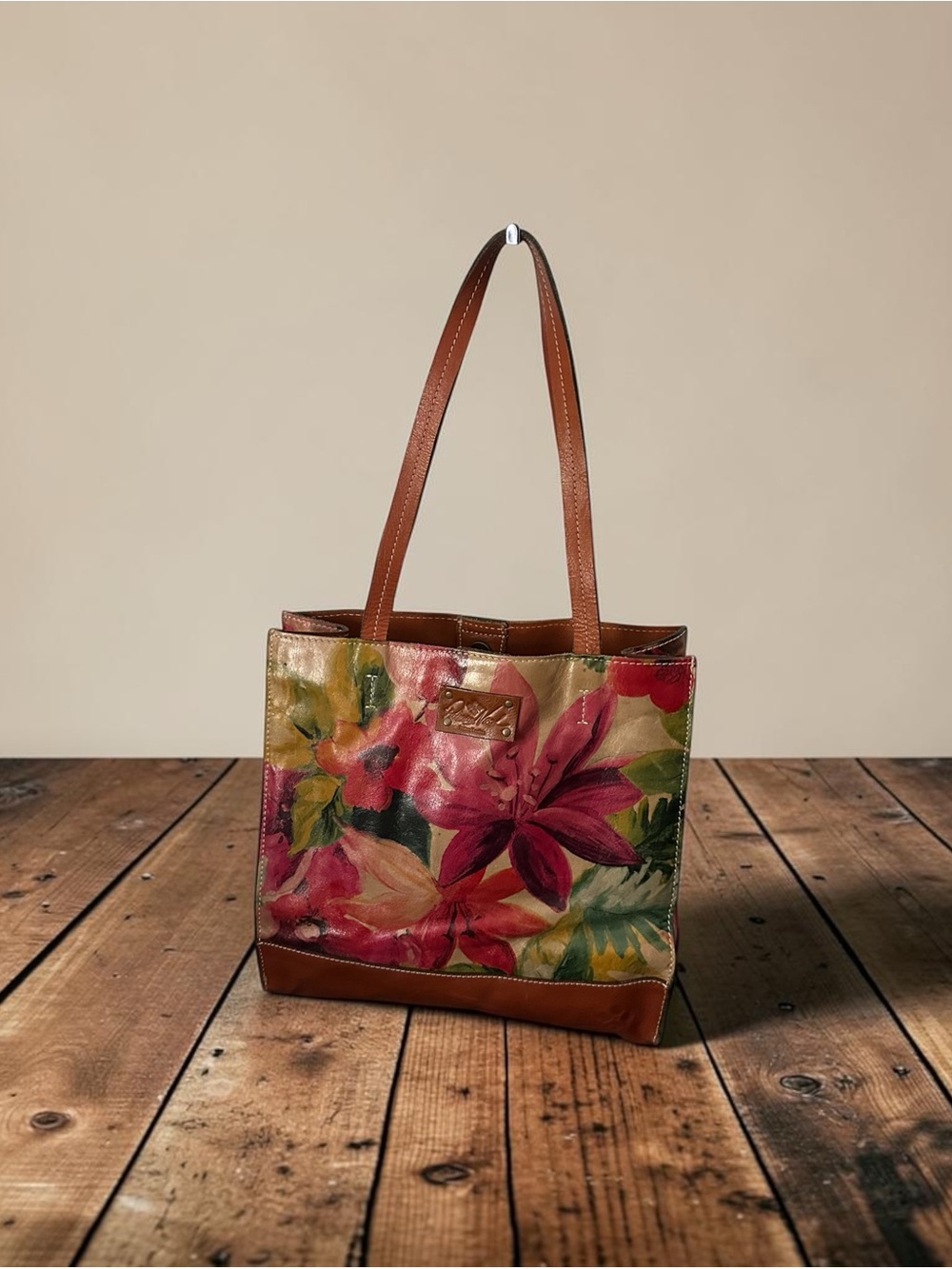 Patricia Nash Viotti Straw Leather Tote Bag Spring Multi Floral Large Shoulder